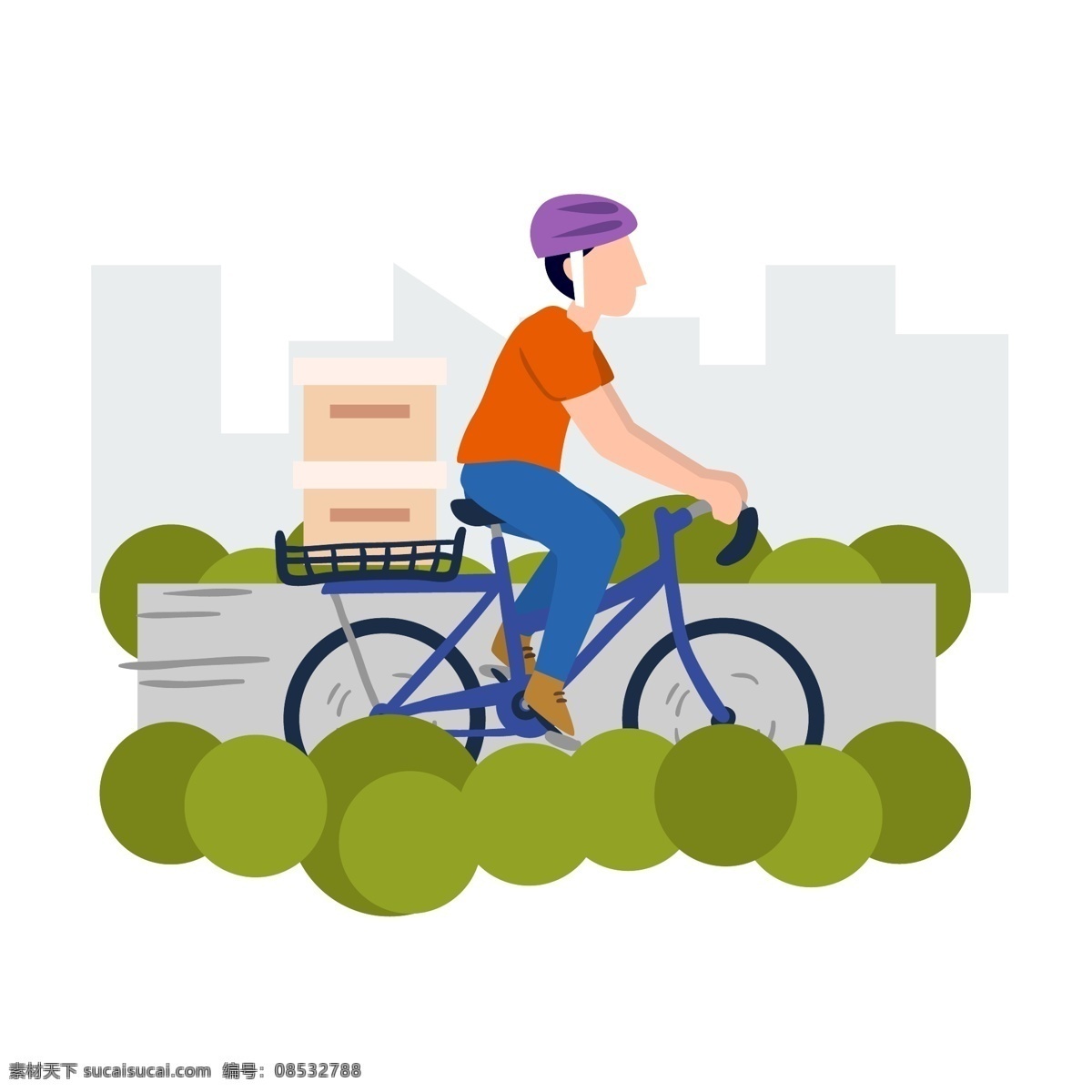 卡 通风 城市 中 穿梭 骑手 送餐 外卖 点餐 自行车