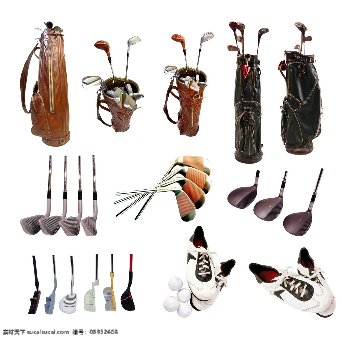 高尔夫用具 高尔夫球袋 高尔夫球杆 球杆 球袋 高尔夫 球具 高尔夫装备 金属 铁杆 体育 运动 文化艺术 背景分层 白色背景 分层