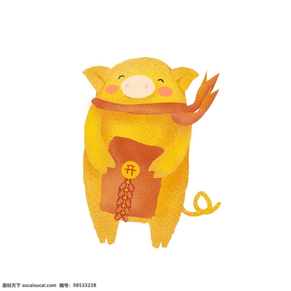 卡通 手绘 抱 红包 猪 创意 中国年 插画 猪年 新年