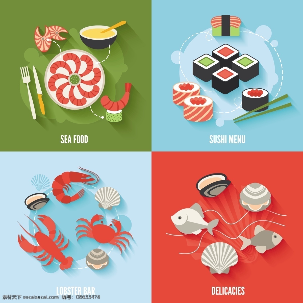 矢量 美食 图标 标签 螃蟹 寿司 鱼 矢量图 其他矢量图