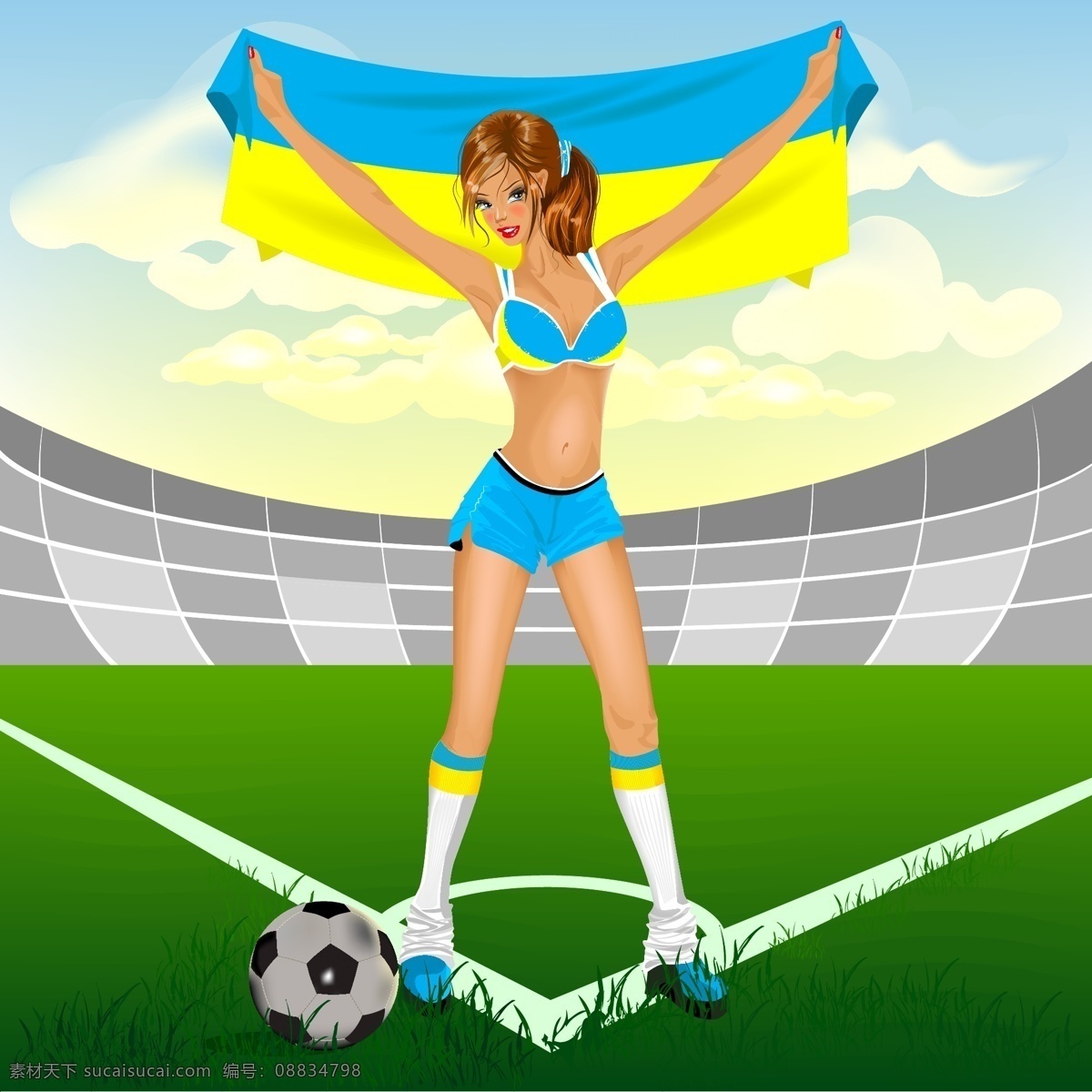 乌克兰 足球 女孩 免费 矢量 2012 插图 风扇 观众 国旗 竞争 女 欧洲 漂亮的 美丽的 庆祝 2012欧元 事件 好玩的 体育 体育场 球队 均匀 向量 其他女人 矢量图 其他矢量图