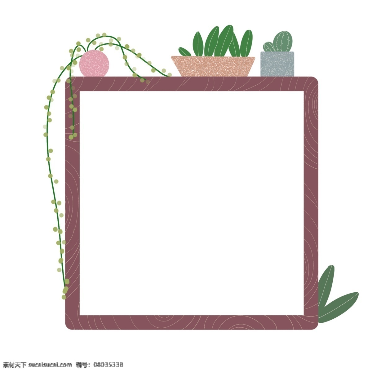 植物 盆栽 边框 插画 仙人掌边框 二维码 方形 花卉边框底纹 棕色底纹边框 边框插画 绿色植物边框