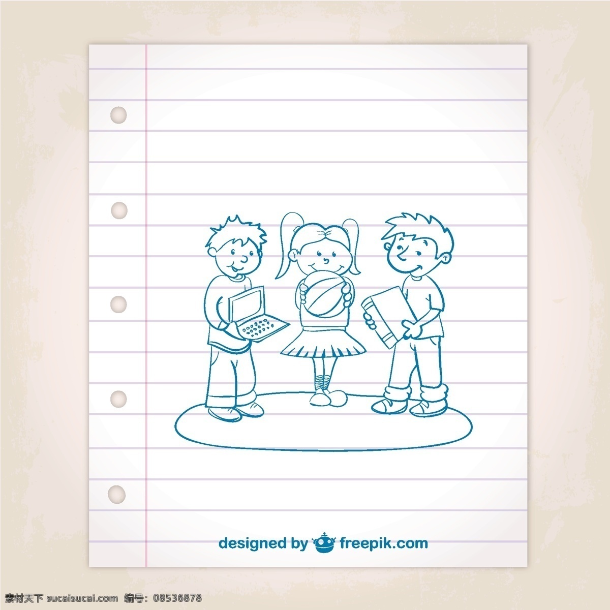 学校 孩子 笔记本 上 画 张 纸 论文 线 蓝色 艺术 图形 涂鸦 男孩 平面设计 素描 绘画 水墨 玩元素 插图 设计元素 白色
