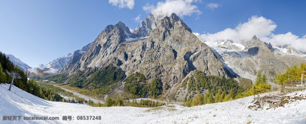 瑞士风光 风景图片素材 欧洲风光 自然景观 山峰 阿尔卑斯山 勃朗峰 层峦叠嶂 积雪 白雪皑皑 树木 草地 郁郁葱葱 蓝天 自然风景