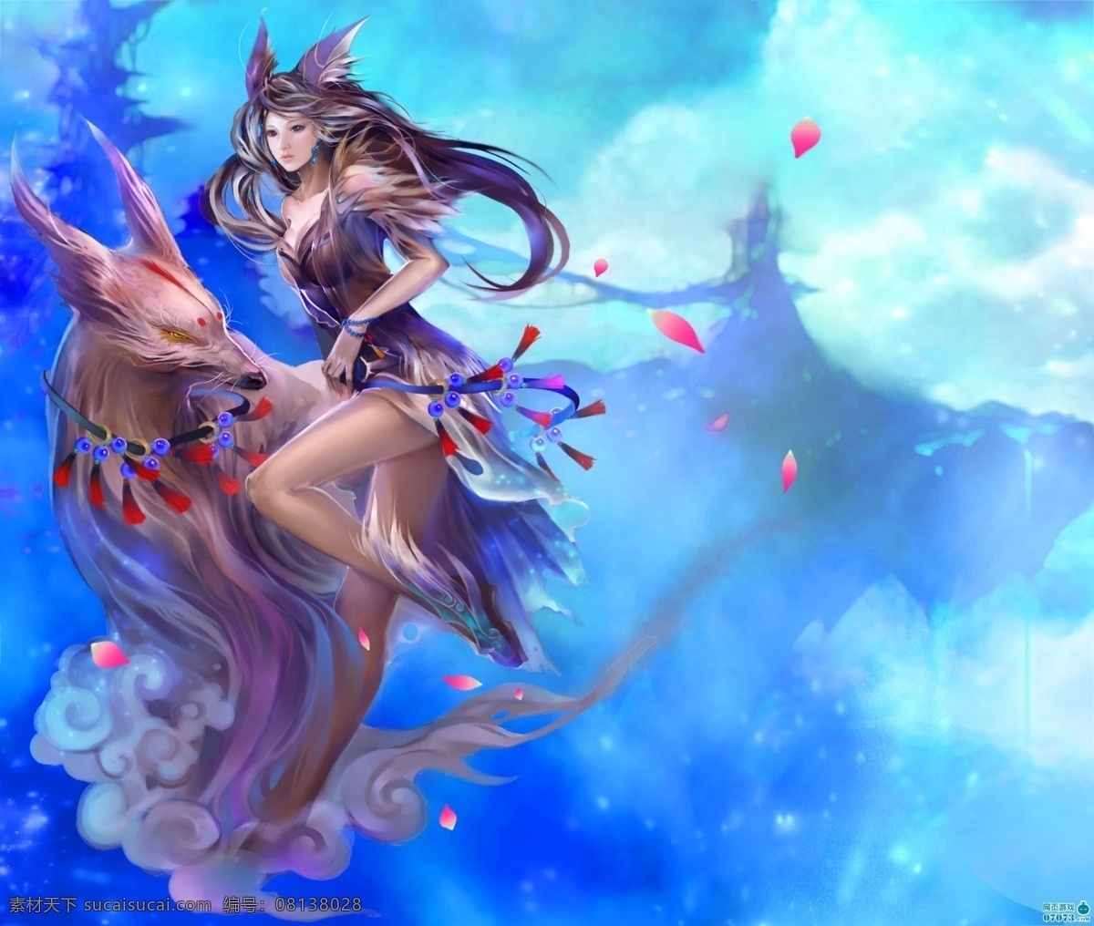 狐狸与少女 游戏 游戏角色 游戏美女 游戏原画 游戏设定 游戏素材 美腿 性感 高挑 长发 狐耳 狐妖 狐狸 狐狸精 花瓣 可爱 少女 兽耳少女 分层 源文件