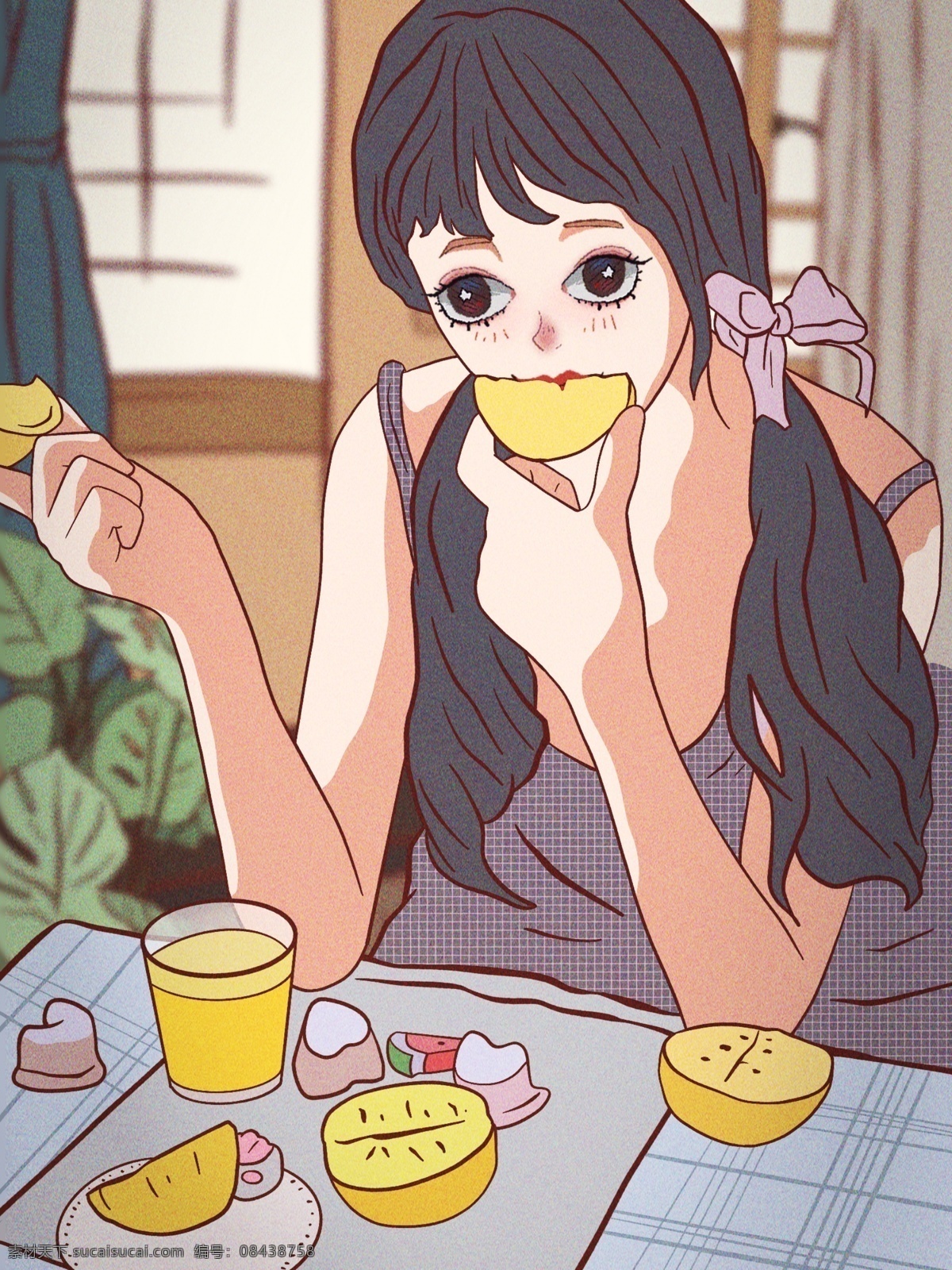 立夏 你好 元气 女孩 在家 喝 下午 茶 避暑 夏 夏季 夏日 盛夏 室内 家 寝室 下午茶 喝茶 盆栽 桌布 橘子 果冻 甜点 零食 吃水果 维生素c 唯美 治愈