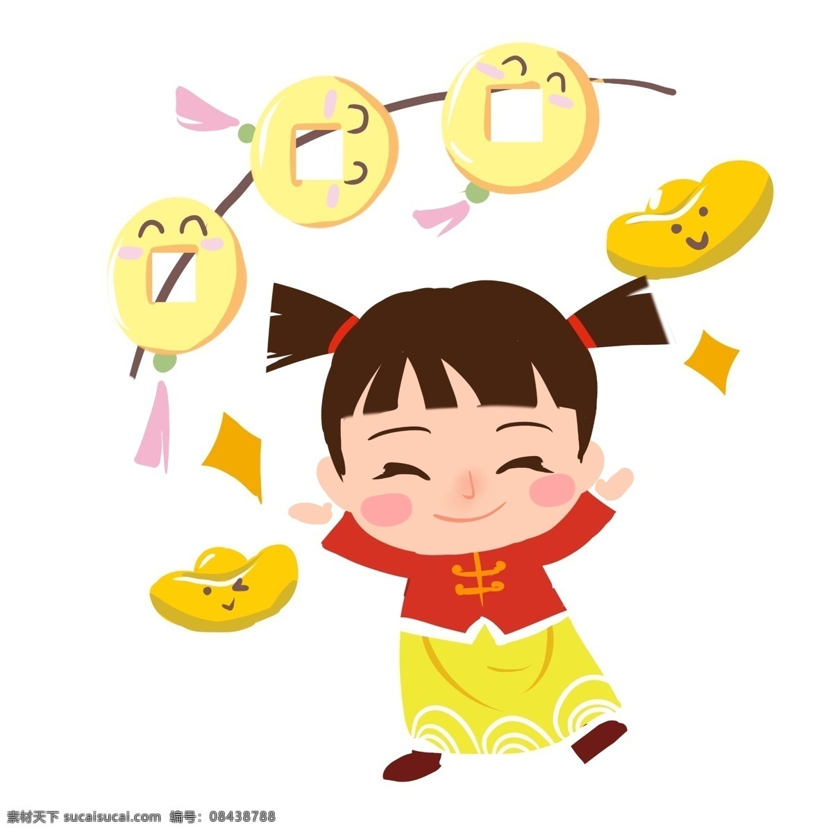 新年 福娃 手绘 卡通 人物 彩色 装饰 平面设计 原创 透明底 免抠 节日 海报装饰 清新 通用 新年2019