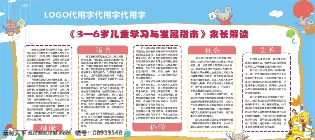 幼儿展板 学校展板 卡通 亲子活动 幼儿园 校园展板 简洁 早教展板 幼儿发展指南 家长解读 展板模板