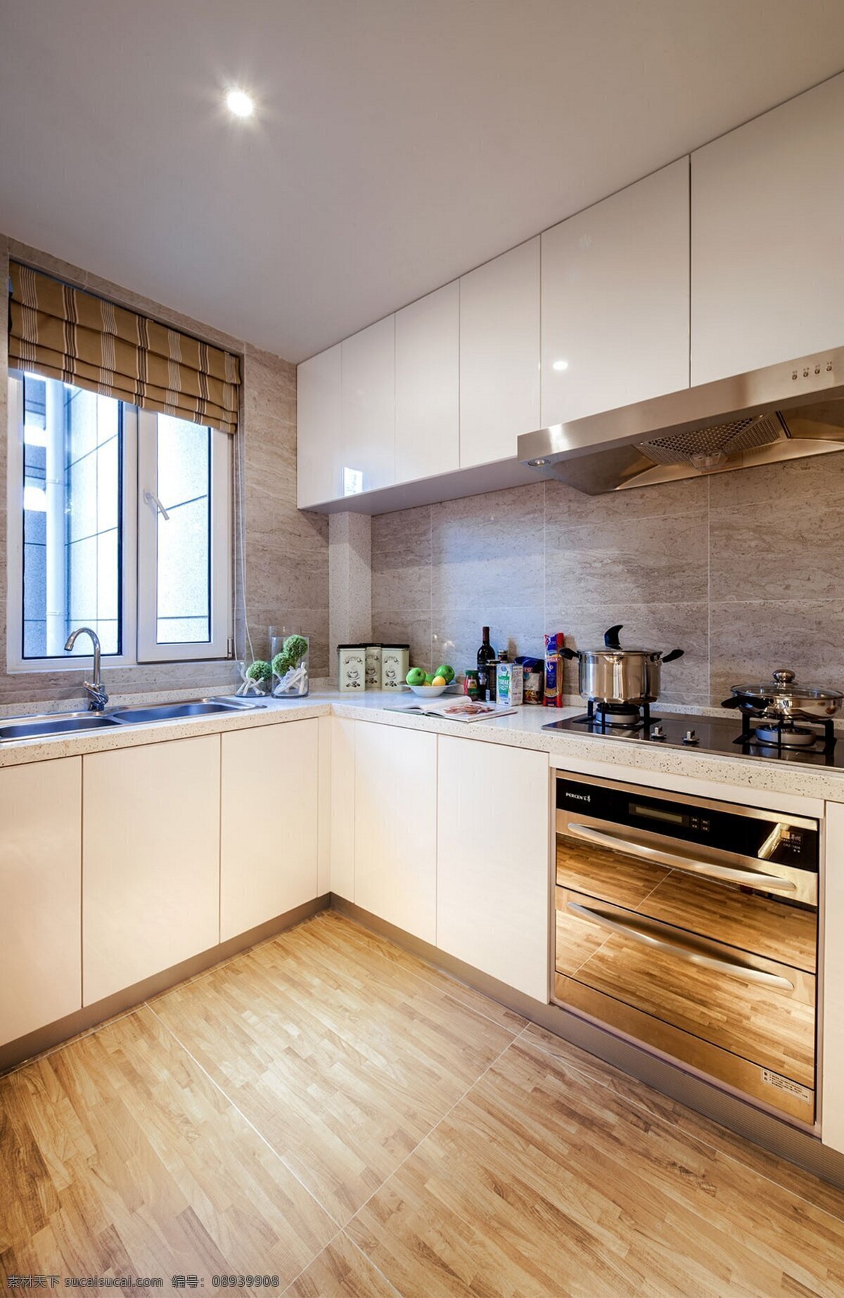 美式 清新 厨房 室内装修 效果图 洗手池 厨房装修 木地板 白色柜子