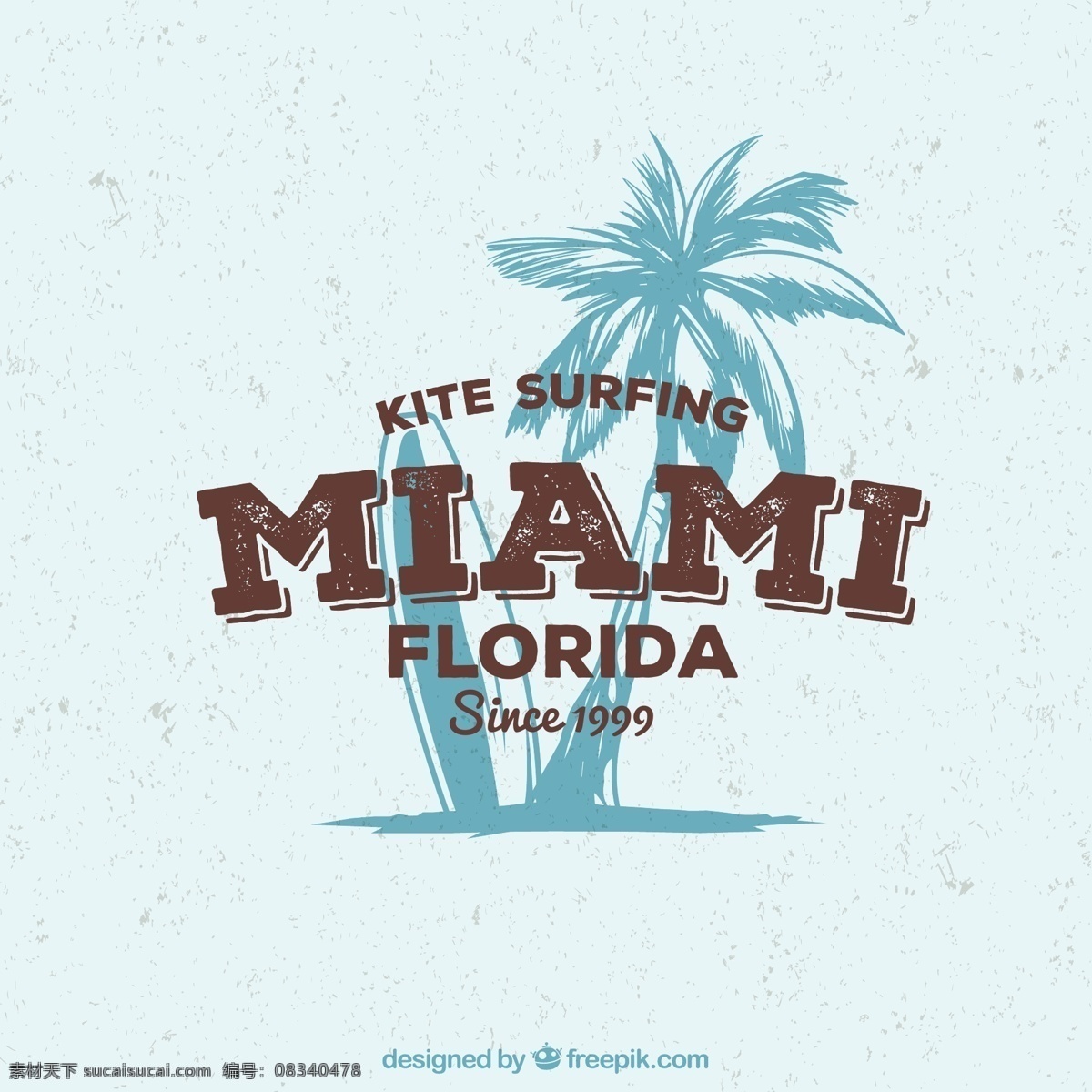 复古 佛罗里达 冲浪 海报 度假 冲浪板 椰子树 迈阿密 白色