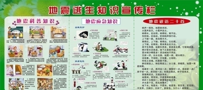 科 局地 震 逃生 知识 宣传栏 经科局宣传栏 矢量展板 地震 素材模板 谚语 二 十首 地震应急知识 地震科普知识 地震漫画 小雏菊 展板模板 矢量