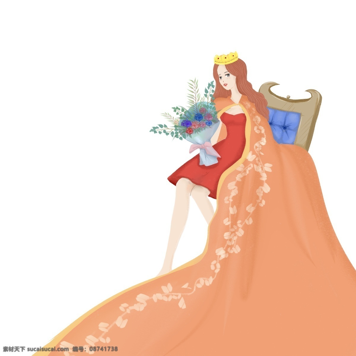 女王 节 公主 女神 手绘 女生 卡通 人物 皇冠 坐姿 女生节 皇后 优雅 淘宝 权杖 免抠 妇女 三月八号 3.8 形象 典雅