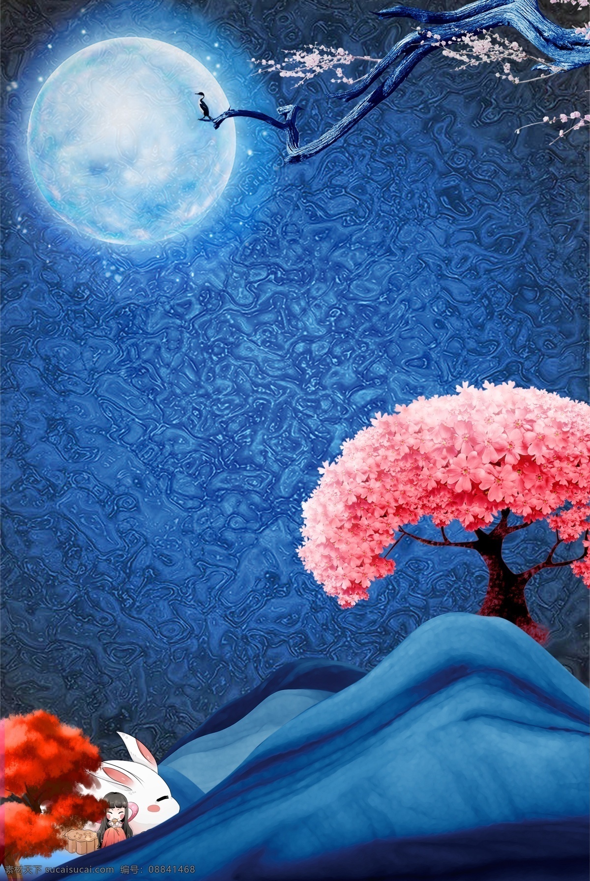 复古 中国 风 中秋 文艺 创意 背景 复古中国风 中国传统节日 月亮 兔子 卡通 神秘夜晚 团圆 创意背景