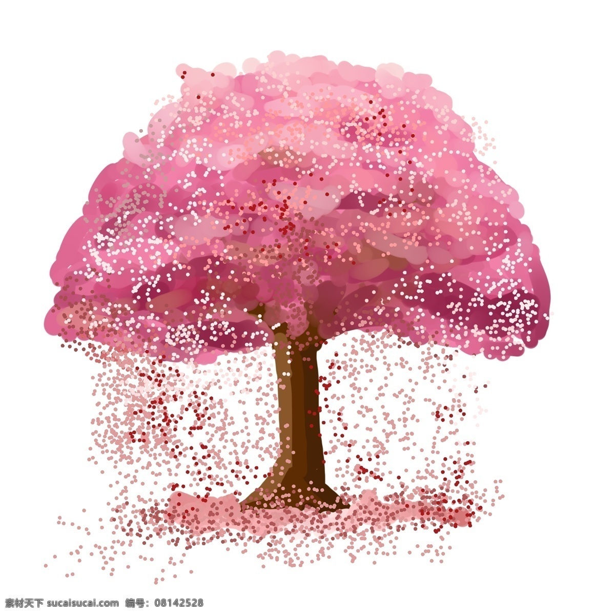 唯美 粉色 樱花树 插画 落地樱花 唯美樱花树 植物 樱花树插画 盛开 绽放 粉红色 相间 樱花