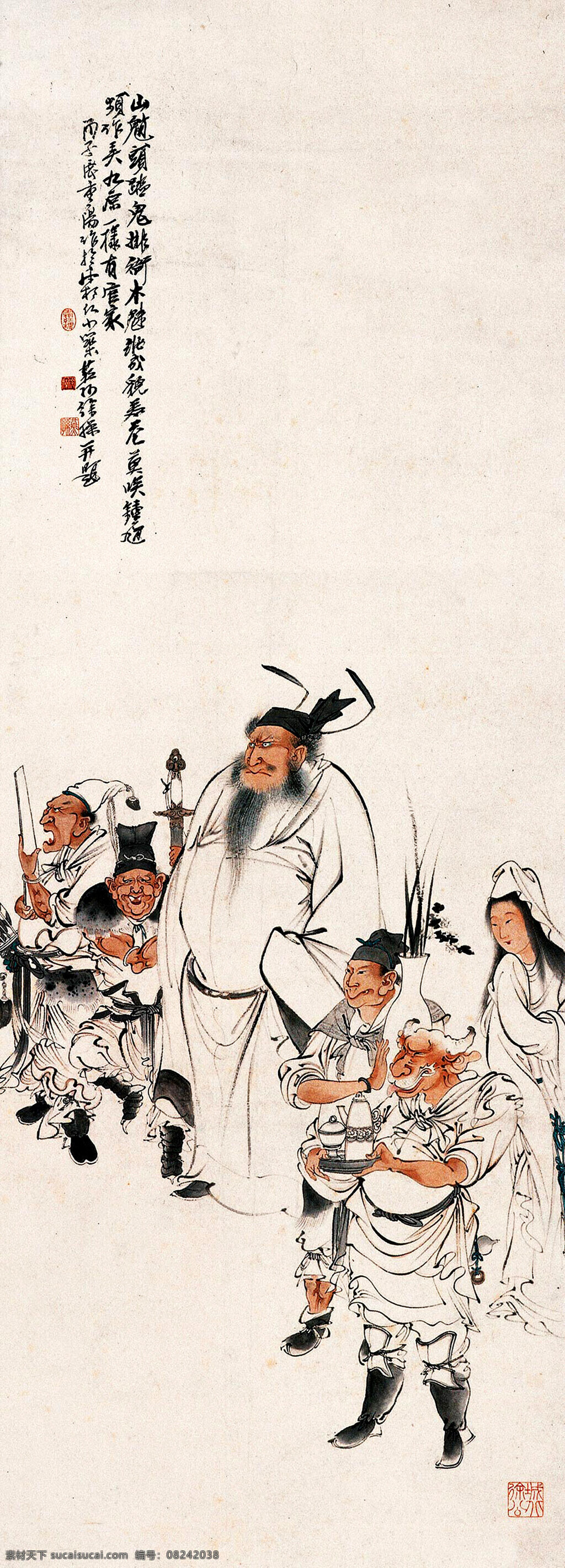 表情 彩墨画 发型 服饰 古代人物 国画艺术 绘画 绘画书法 镇鬼图 中国画 钟馗 姿态 鬼怪 书法 印章 国画集36 文化艺术 家居装饰素材 雕刻 图案