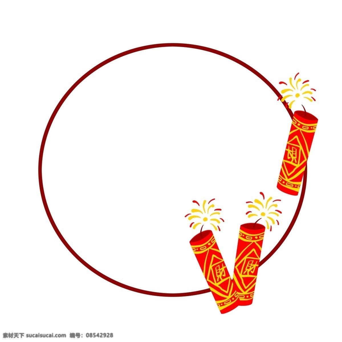 喜庆 新年 手绘 创意 边框 插画 鞭炮 新春 春节 喜庆的节日 庆典 圆形边框 框子 喜庆的框子 创意边框