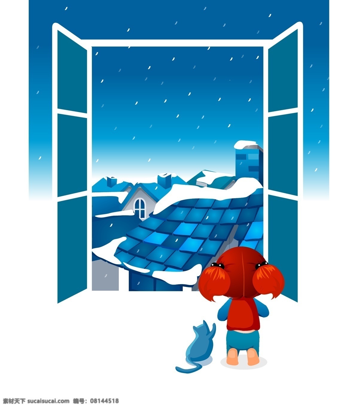 看 雪景 窗外 孩子 下雪 矢量图 矢量人物