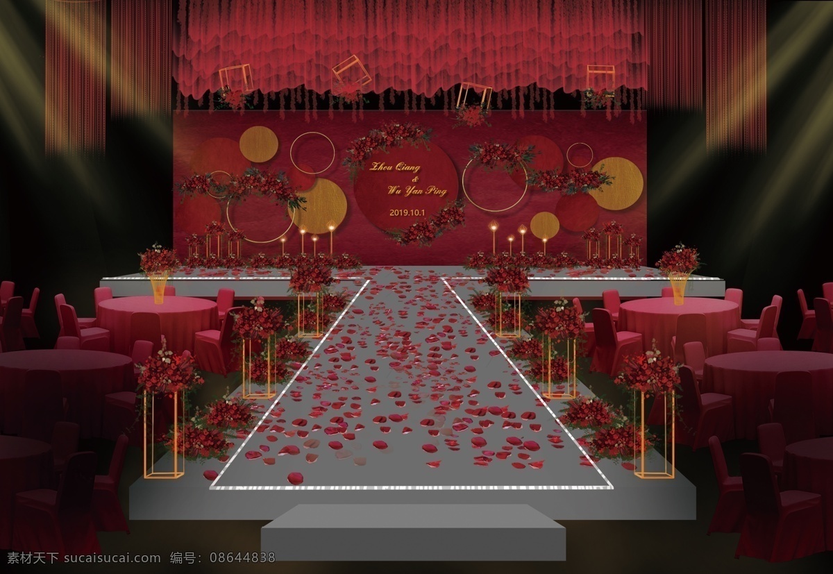 西式红金婚礼 红金婚礼 西式婚礼 西式婚礼背景 红色婚礼 西式吊顶婚礼 分层