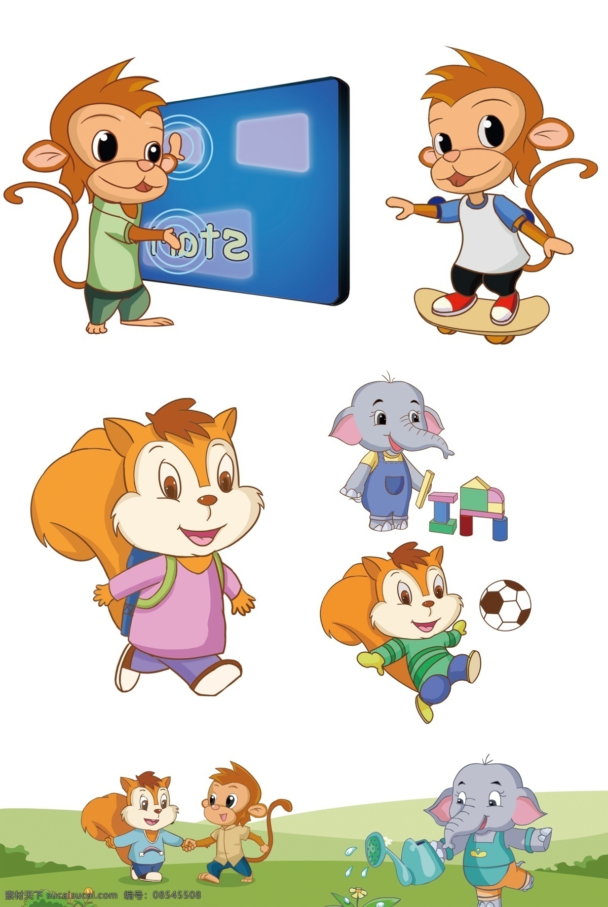 卡通形象 松鼠 猴子 大象 幼儿园 墙绘 色彩 动漫动画 风景漫画