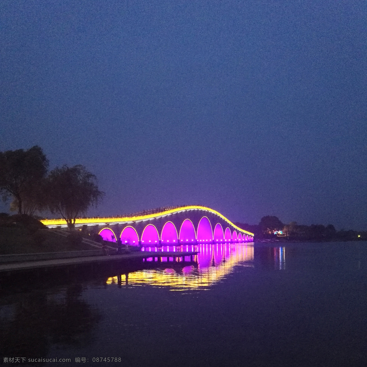 西双湖夜景 连云港 东海 西双湖 夜景 十七孔桥 自然景观 建筑景观