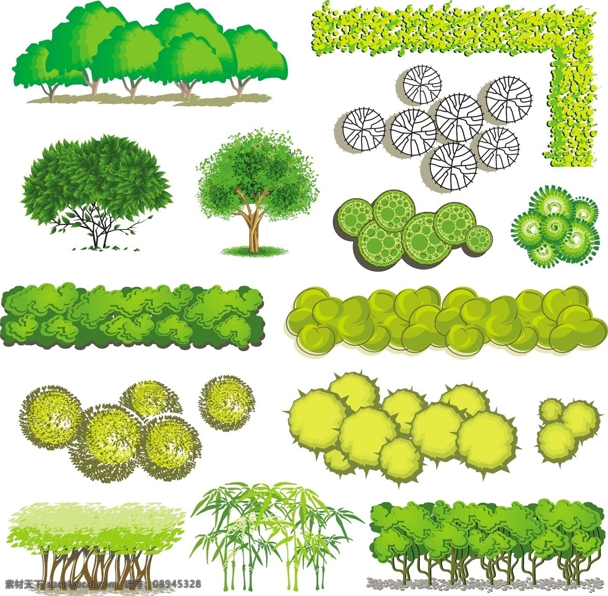 精美 卡通 景观 树木 矢量 卡通树 插画 树木植物 插图 花草 生物 世界 白色