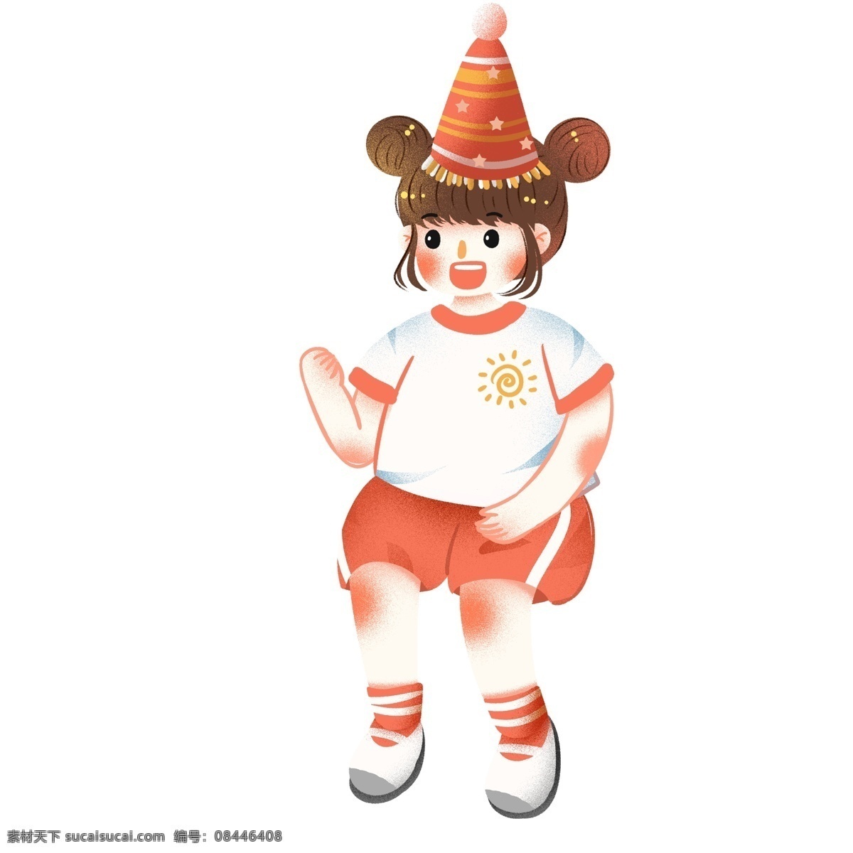 清新 彩绘 开心 儿童节 带 礼帽 女孩子 可爱 小女孩 插画 生日 女生 手绘