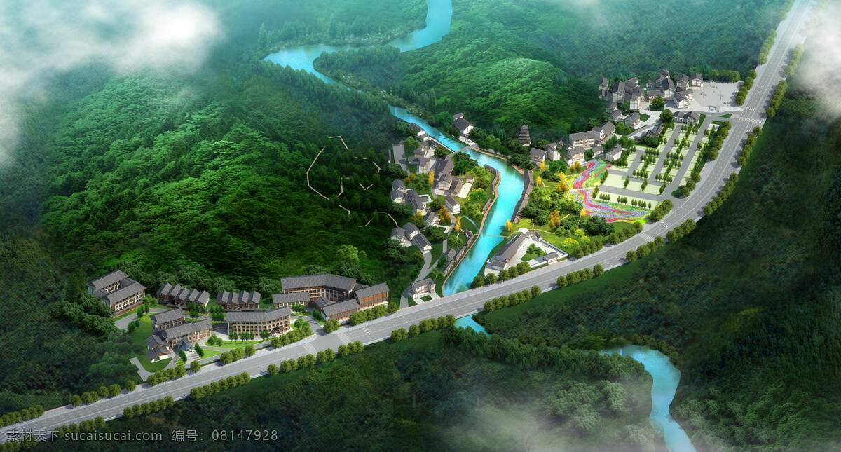 规划 项目 鸟瞰 效果图 村庄 自然景观 建筑园林