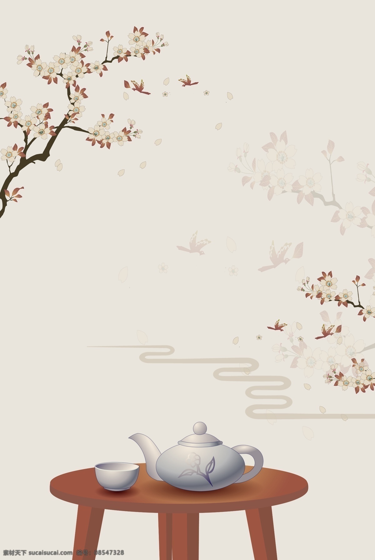 白茶 白露 文艺 米色 喝茶 广告 背景 茶壶 古风 中国风