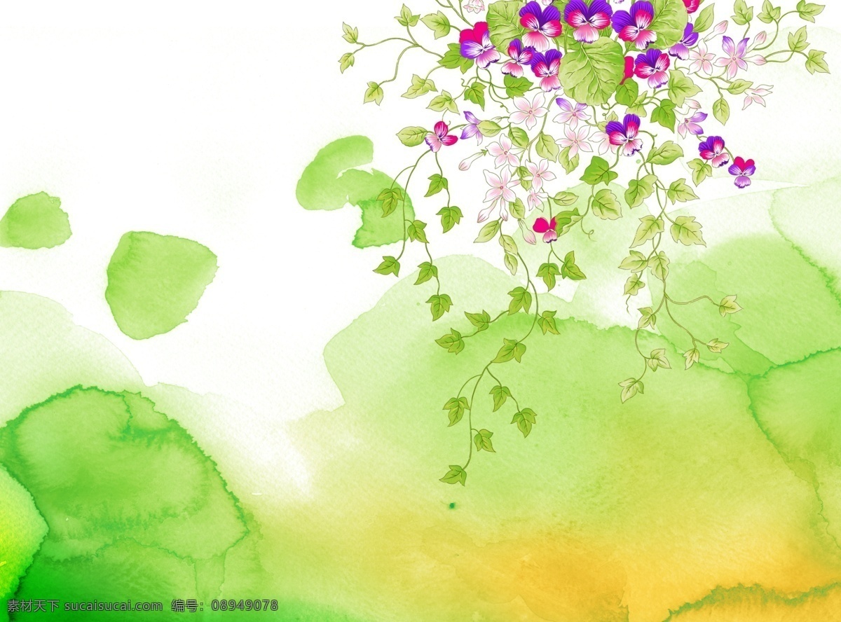 手绘 抽象 吊篮 绿色 泼墨 背景 文件 分层 广告 花纹 水彩 psd源文件