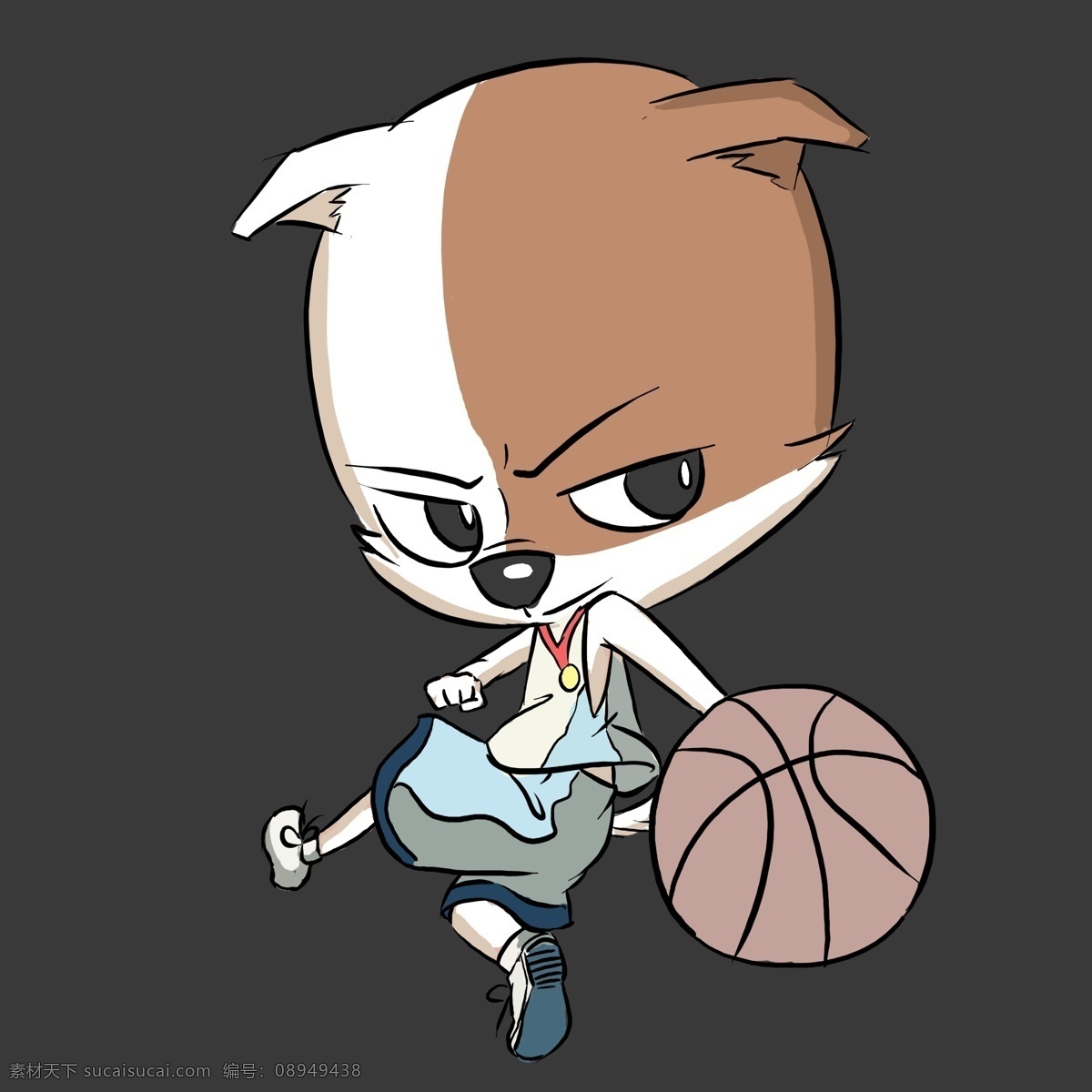 创意 个性 卡通 宠物狗 插画 狗 打篮球 运动 白色