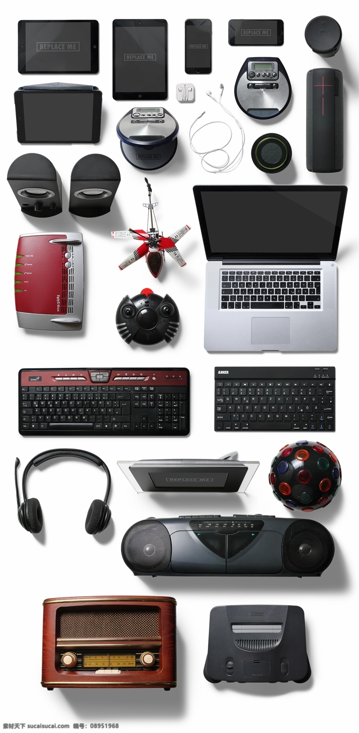 科技 时尚 产品 电脑音箱 键盘 耳机 平板 俯视图 先进 电脑 飞机 音响 cd机 流行