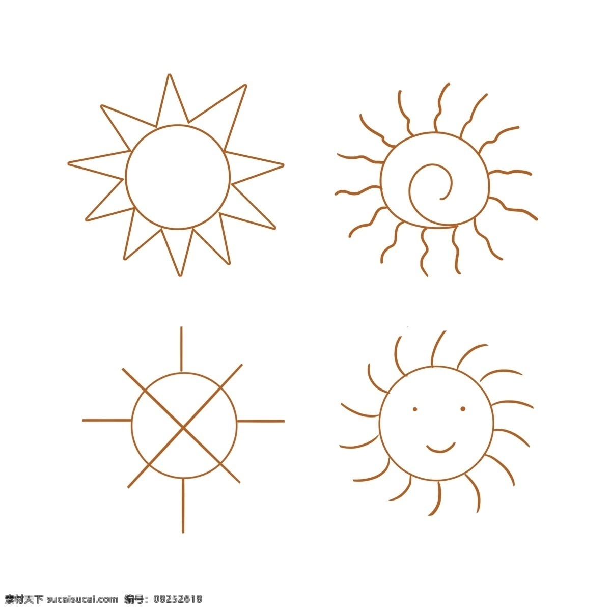 卡通 线条 免 抠 太阳 儿童平面 免抠 卡通图标 夏季主题 夏日旅游 暖色 小图案 手绘 花纹 装饰