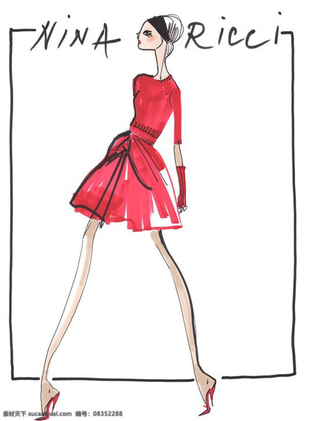 红色 连衣裙 设计图 服装设计 时尚女装 职业女装 职业装 女装设计 效果图 短裙 衬衫 服装 服装效果图