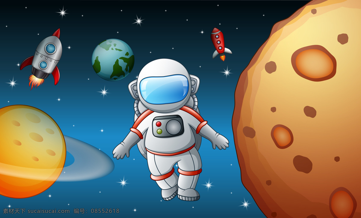 宇航员卡通 行星合集 卡通 插画 插图 宇宙飞船 火箭 宇航员 小行星 彗星 火星 地球 海报 太阳 模板 月亮 天文学 星系 星球 背景 水星 太阳系 飞碟 动漫动画