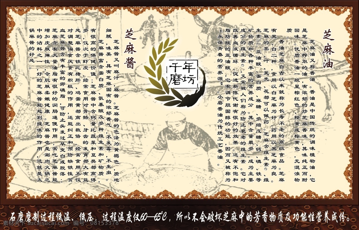 千年磨坊 磨坊 芝麻油 芝麻酱 石磨 驴 人物 花边