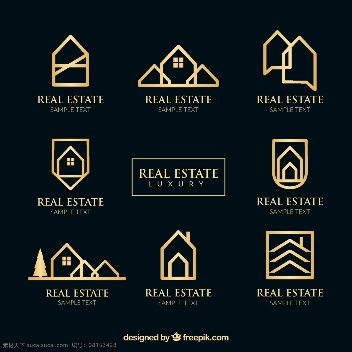 金色 不动产 标志 矢量 房屋 建筑 房地产