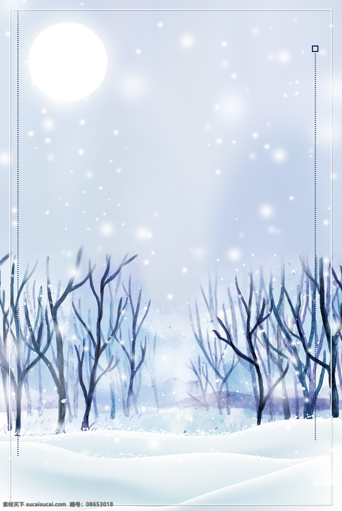 小 清新 雪花 树林 背景 小清新 线条 边框 海报 广告