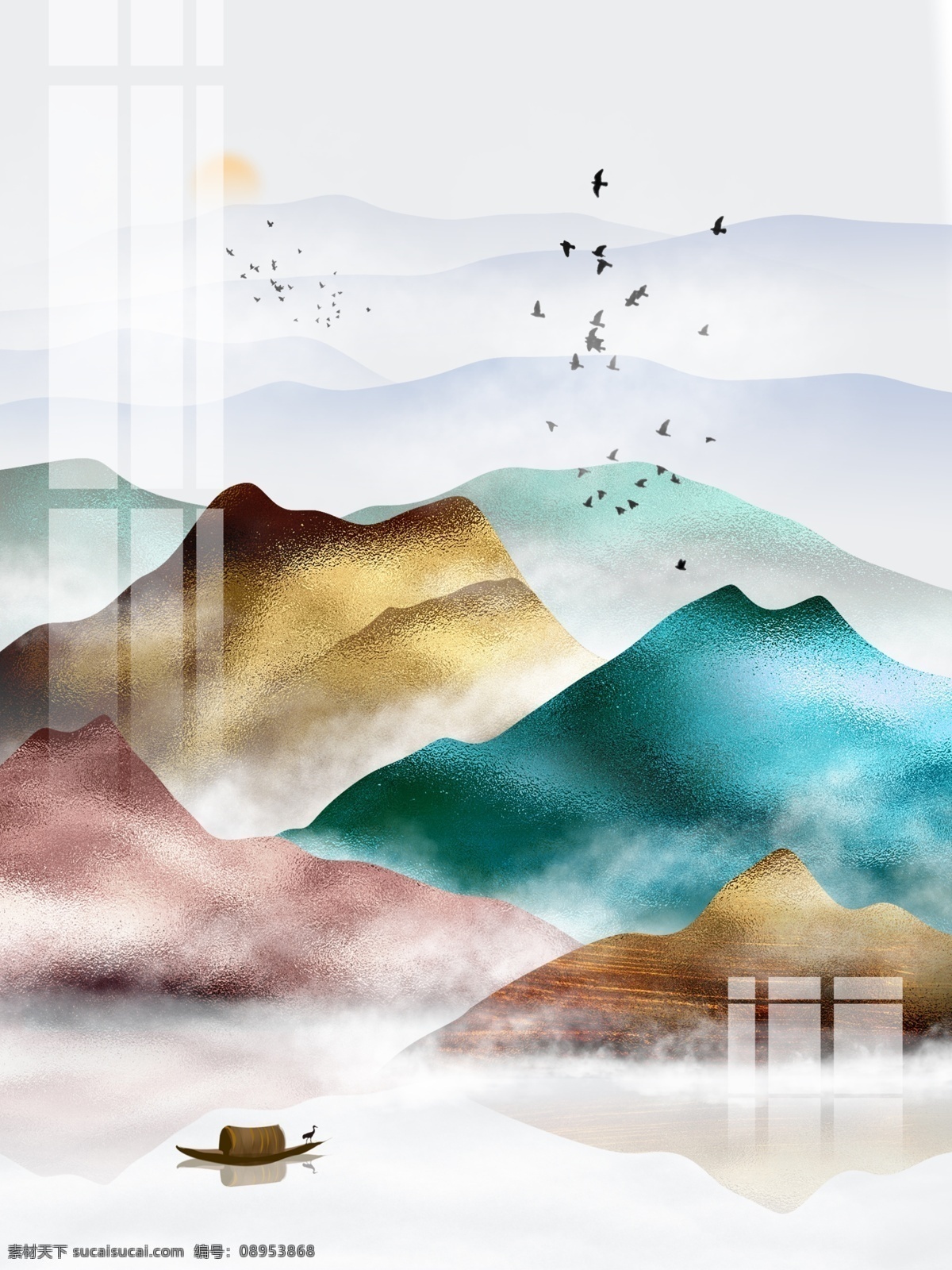 手绘 轻 奢 金箔 质感 山水 装饰画 轻奢 金箔质感 山水装饰画