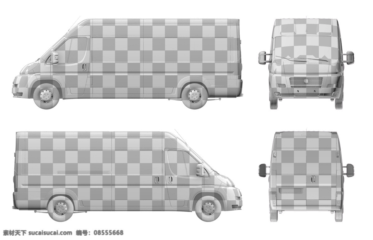 四 辆 马赛克 贴图 箱 型 货车 样机 模板下载 车体 白色