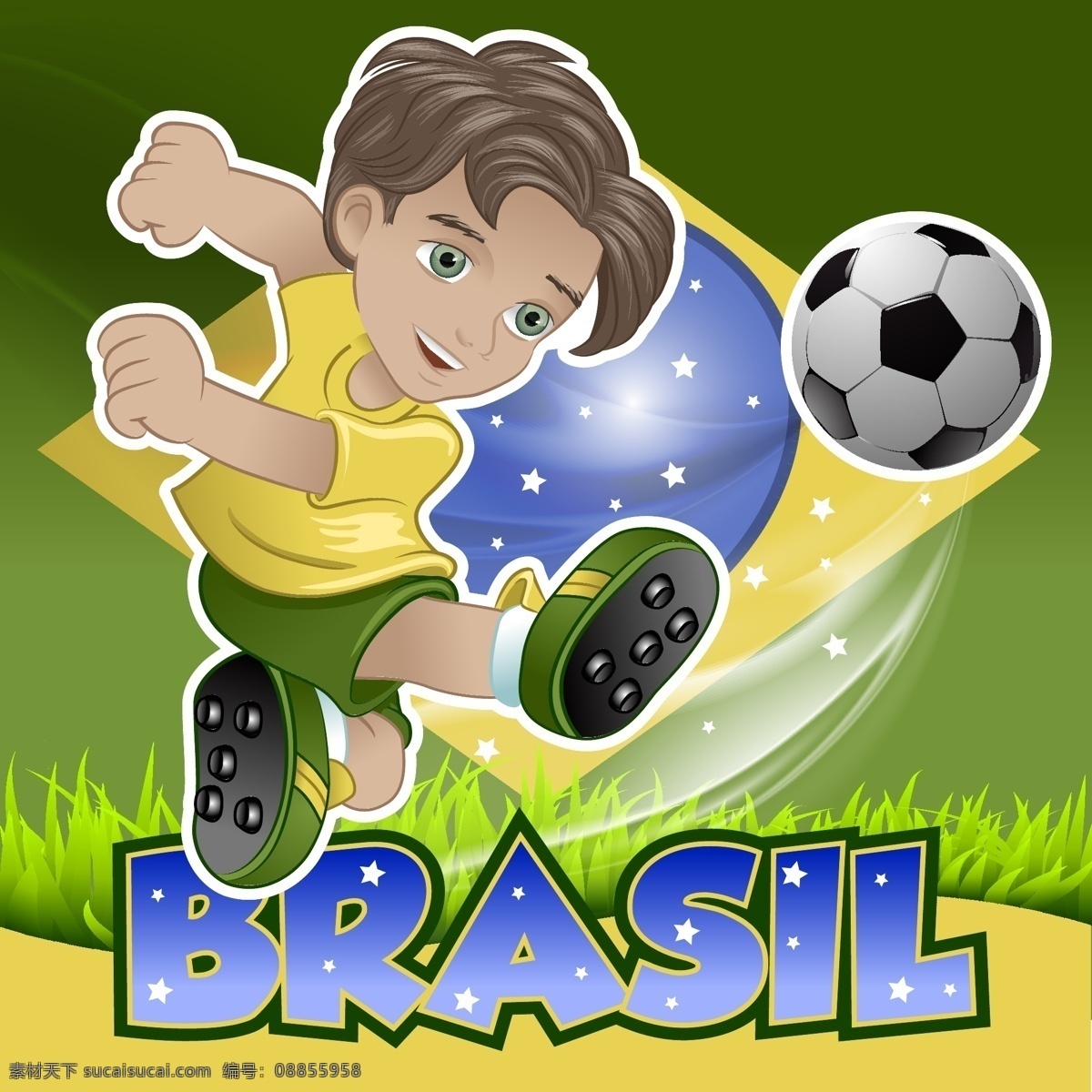 卡通 巴西 世界杯 踢足球 足球 运动员 体育 足球比赛 剪影 手绘 体育运动 文化艺术 矢量