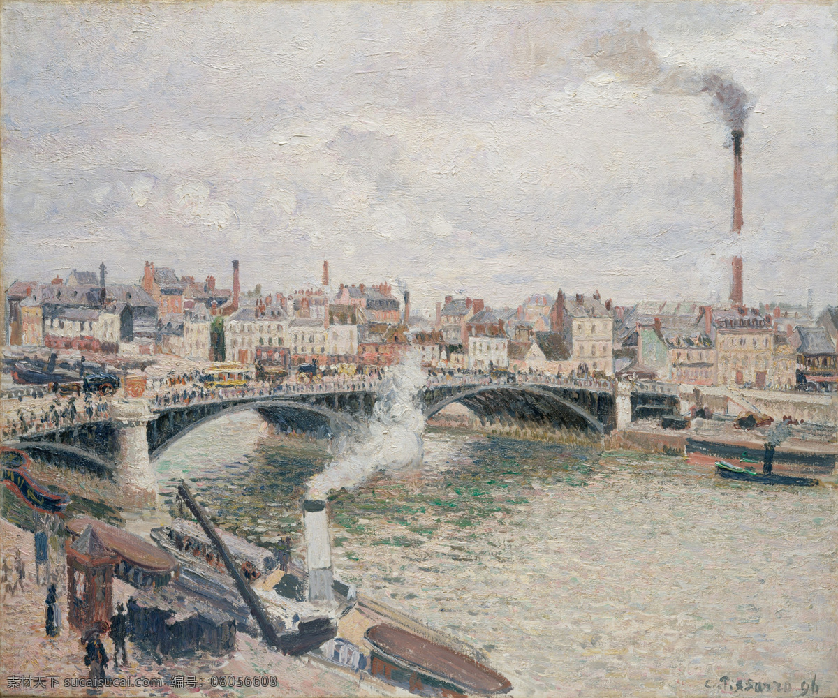 法国 风景油画 河 绘画书法 建筑 桥 文化艺术 卡米耶 毕 沙 油画作品 设计素材 模板下载 油画 古典 早晨 阴天 鲁昂 烟雾 毕沙罗 法国画家 印象派 景观艺术 大都会 艺术 博物馆 沙罗 家居装饰素材