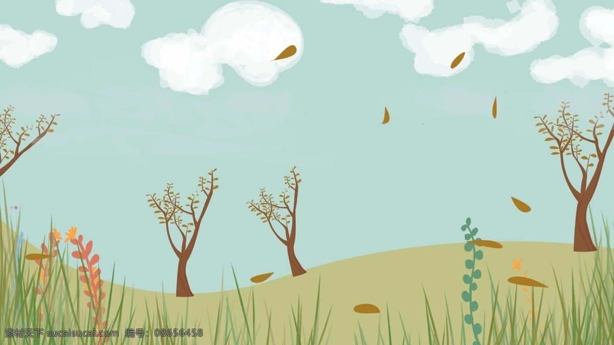 卡通 可爱 户外 草地 天空 放风筝 背景 扁平化 背景素材 卡通背景 banner 广告背景 psd背景 背景展板 手绘背景 手绘