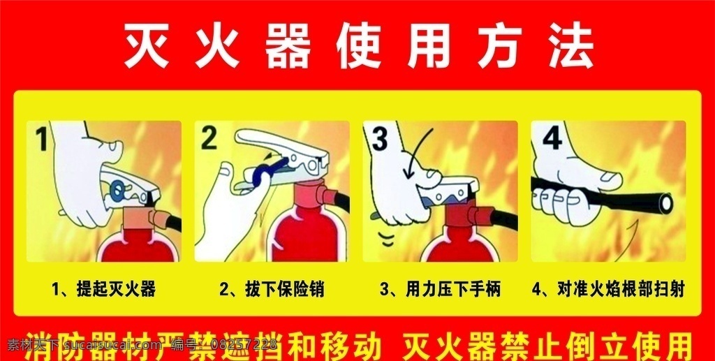 灭火器 使用方法 灭火器的使用 消防器材标识 消防标志 限入警戒 灭火四步骤 标志图标 公共标识标志