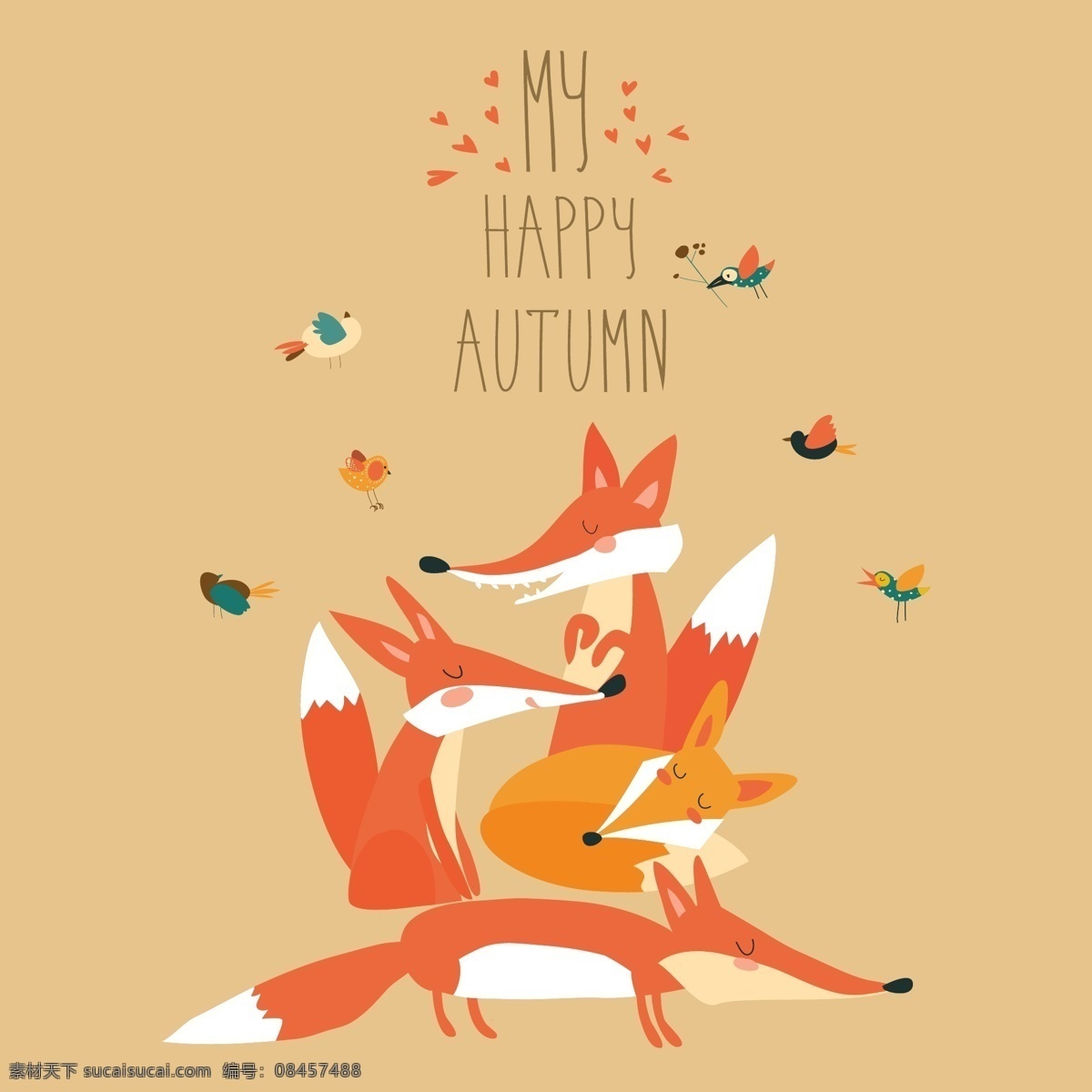 可爱 狐狸 鸟类 矢量 秋季 插图 动物 可爱的狐狸 深秋 矢量动物