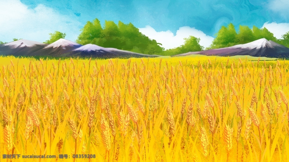 卡通麦田背景 卡通 粮食 黄金 金色 麦子 麦田 背景 卡通设计