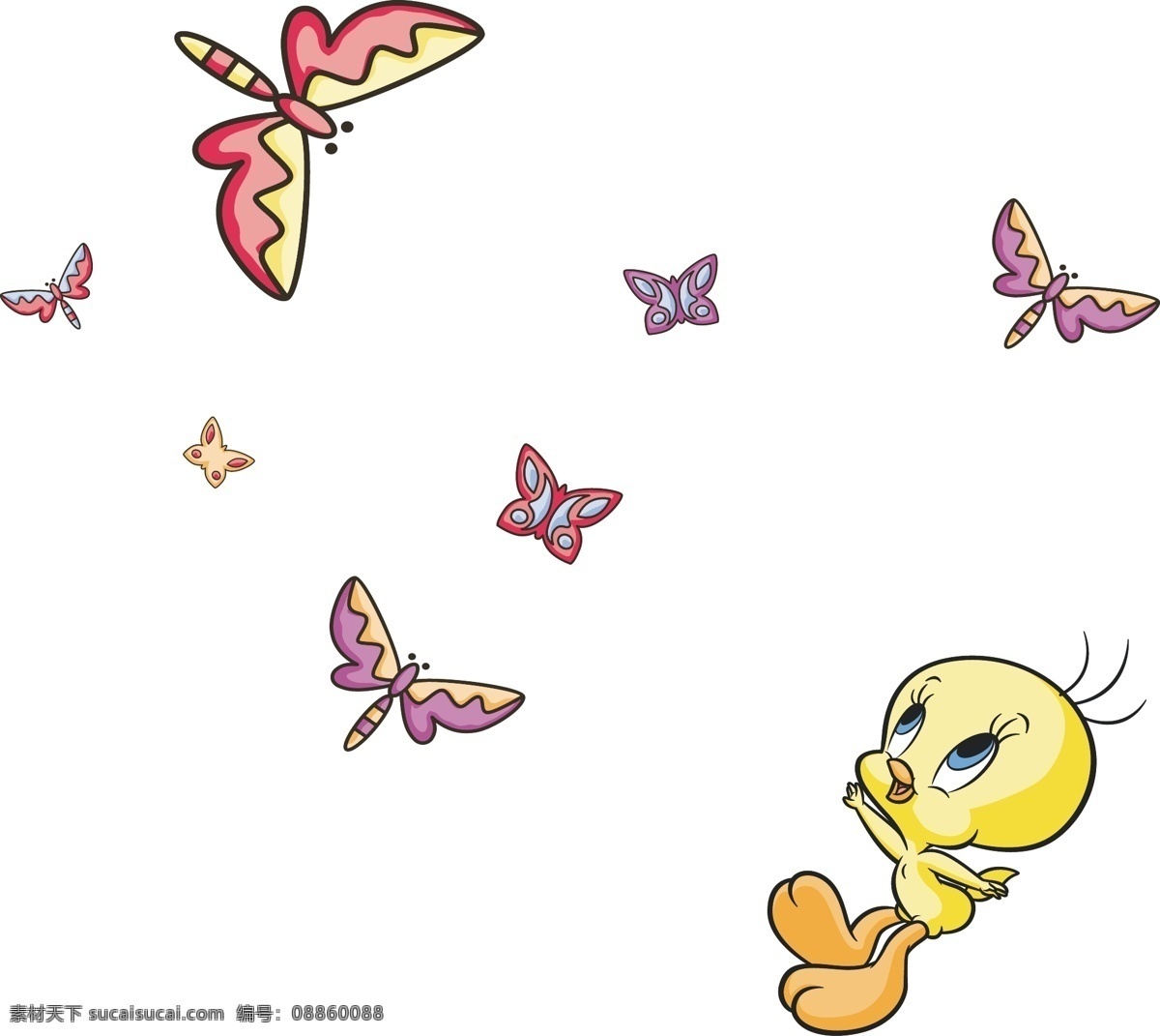 卡通鸭子 蝴蝶 翠儿 小鸭子 鸭子 动物卡通 服装印花 儿童印花 儿童图集 卡通设计 矢量