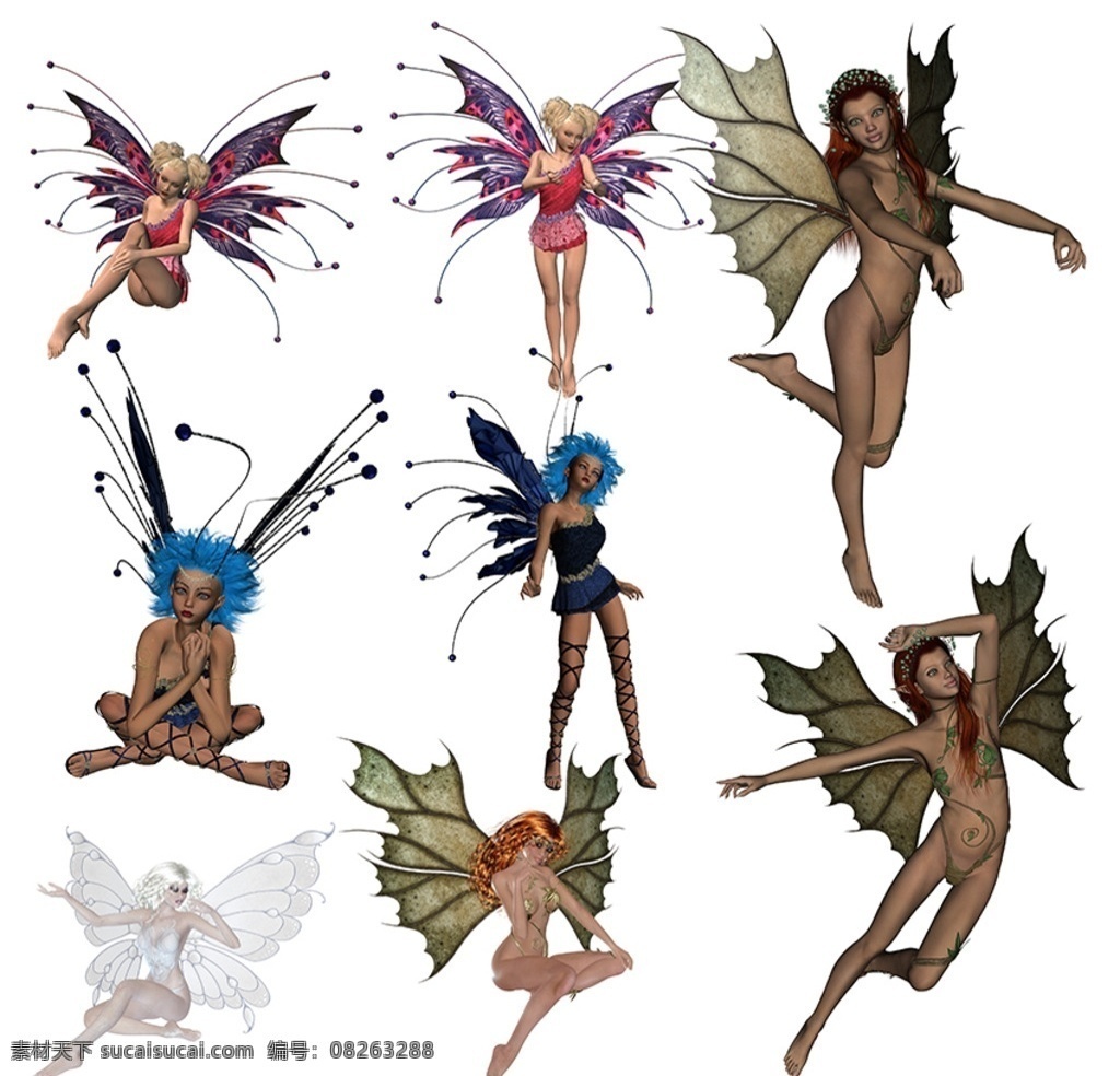 精灵素材 女精灵 仙女 3d 精灵翼 精灵翅膀 性感精灵 动漫卡通可爱 分层
