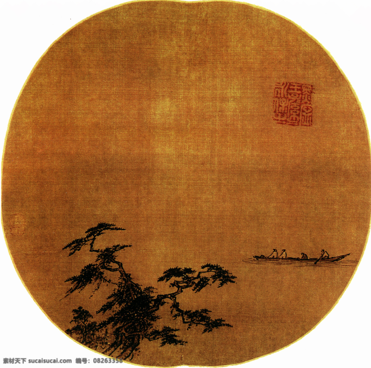 松溪泛月图 文化艺术 绘画书法 山水名画 设计图库
