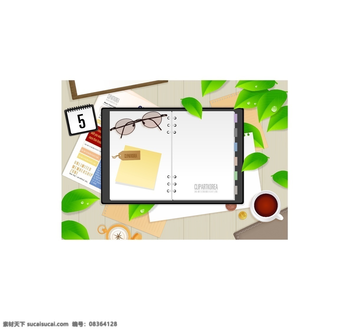 卡通 矢量 卡通元素 矢量素材 工作 场景 工作场景 咖啡 笔记 日历