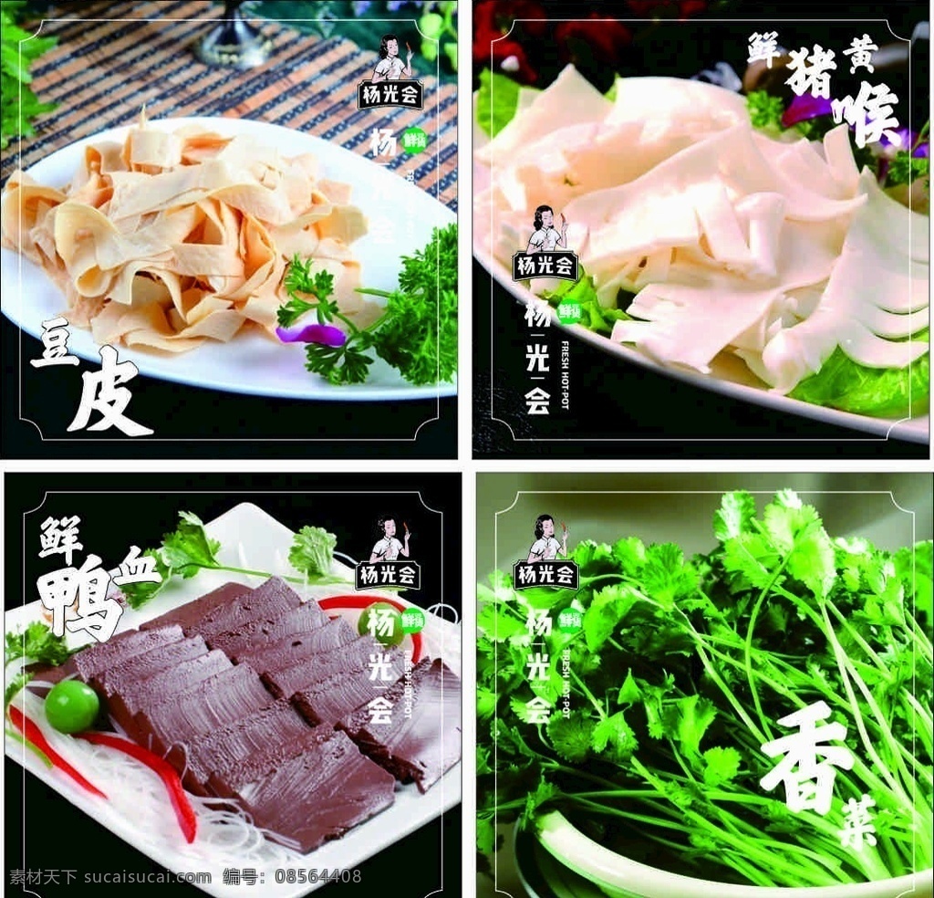 杨光会菜品 猪黄喉 香菜 猪血 豆皮 火锅菜品 菜品图片